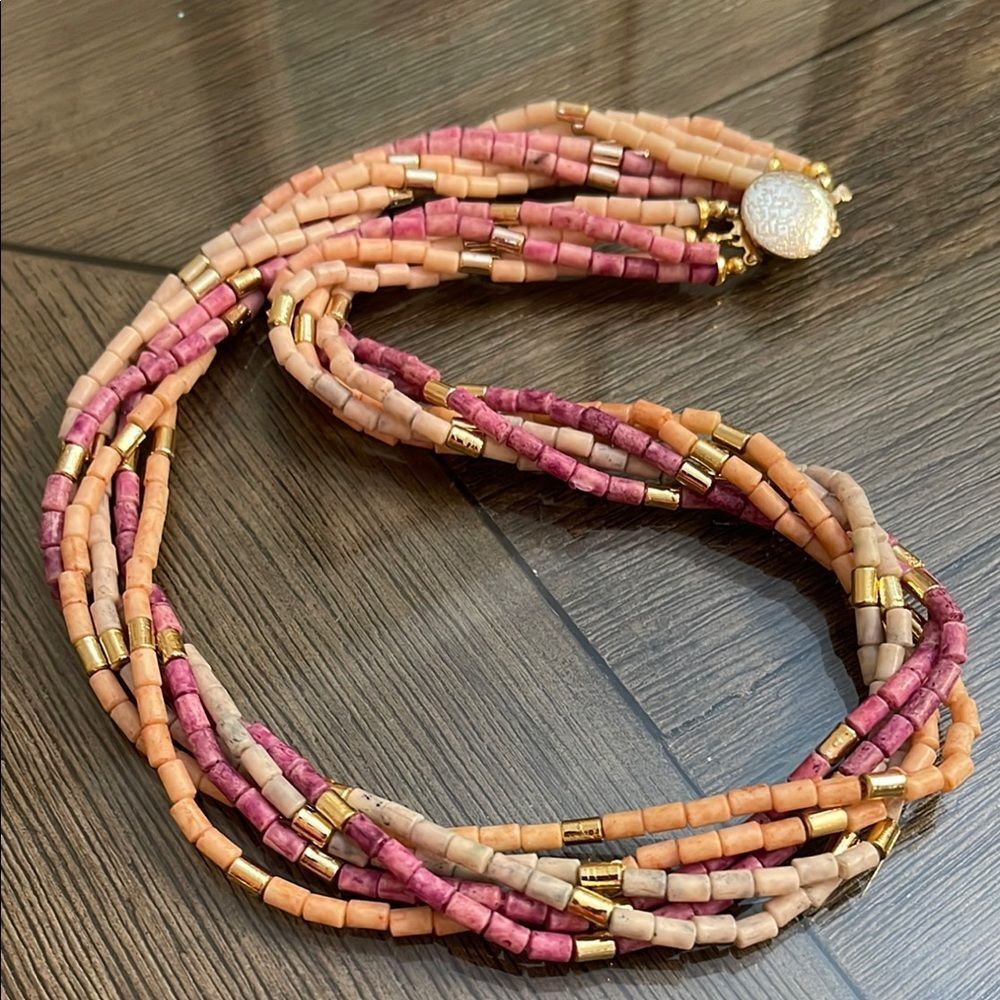 Vintage Pastel Muti Strand Necklace, Faux Stone